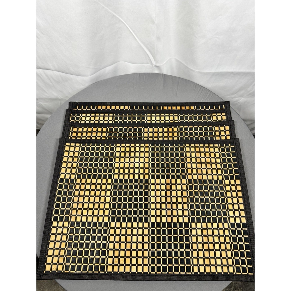 Set Of 4 Black And Bamboo Placemats